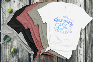 Blessed Is She Who Believed Short Sleeve Women's Tshirt