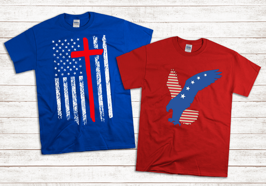 American Flag Cross or Eagle Short Sleeve Tshirt For Him