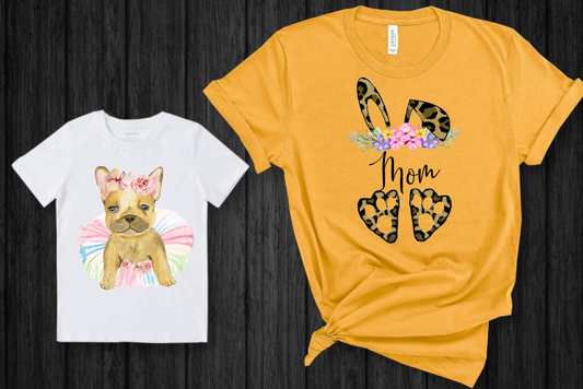 Mom with Leopard Print Bunny Ears and Feet Women's Short Sleeve Tshirt
