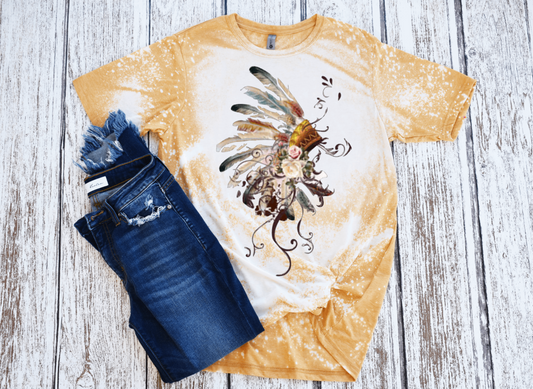 BOHO Indian Headdress Bleached Women's Short Sleeve Tshirt